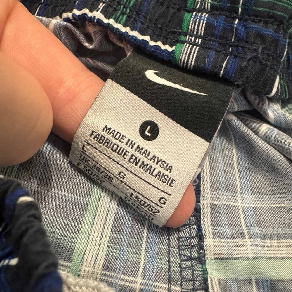 Nike Mens Plaid Swim Trunks Navy Blue Green‎ White Large Beach Summer